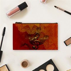 Golden Clef On Vintage Background Cosmetic Bag (small)  by FantasyWorld7