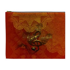 Golden Clef On Vintage Background Cosmetic Bag (xl) by FantasyWorld7