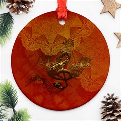 Golden Clef On Vintage Background Ornament (round) by FantasyWorld7