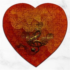 Golden Clef On Vintage Background Jigsaw Puzzle (heart) by FantasyWorld7