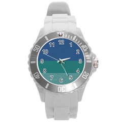 Blue Gradient Glitter Texture Pattern  Round Plastic Sport Watch (l) by paulaoliveiradesign