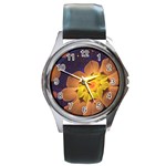 Beautiful Violet & Peach Primrose Fractal Flowers Round Metal Watch Front