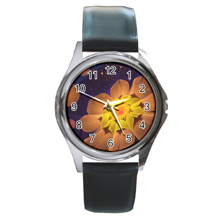 Beautiful Violet & Peach Primrose Fractal Flowers Round Metal Watch