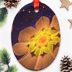 Beautiful Violet & Peach Primrose Fractal Flowers Ornament (oval) by jayaprime