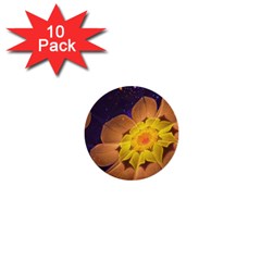 Beautiful Violet & Peach Primrose Fractal Flowers 1  Mini Buttons (10 Pack)  by jayaprime