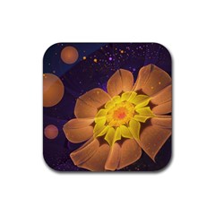 Beautiful Violet & Peach Primrose Fractal Flowers Rubber Coaster (square)  by jayaprime