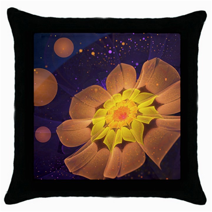 Beautiful Violet & Peach Primrose Fractal Flowers Throw Pillow Case (Black)