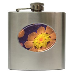 Beautiful Violet & Peach Primrose Fractal Flowers Hip Flask (6 Oz) by jayaprime