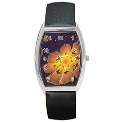 Beautiful Violet & Peach Primrose Fractal Flowers Barrel Style Metal Watch by jayaprime