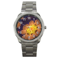 Beautiful Violet & Peach Primrose Fractal Flowers Sport Metal Watch by jayaprime