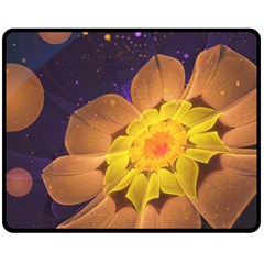 Beautiful Violet & Peach Primrose Fractal Flowers Fleece Blanket (medium)  by jayaprime