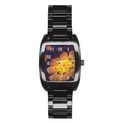 Beautiful Violet & Peach Primrose Fractal Flowers Stainless Steel Barrel Watch by jayaprime