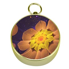 Beautiful Violet & Peach Primrose Fractal Flowers Gold Compasses by jayaprime