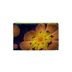 Beautiful Violet & Peach Primrose Fractal Flowers Cosmetic Bag (xs) by jayaprime