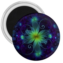 Blue And Green Fractal Flower Of A Stargazer Lily 3  Magnets by jayaprime