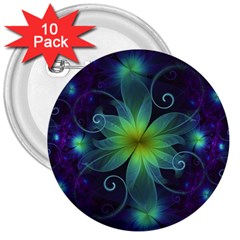 Blue And Green Fractal Flower Of A Stargazer Lily 3  Buttons (10 Pack) 