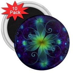 Blue And Green Fractal Flower Of A Stargazer Lily 3  Magnets (10 Pack)  by jayaprime