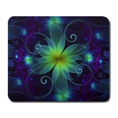 Blue And Green Fractal Flower Of A Stargazer Lily Large Mousepads by jayaprime