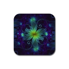 Blue And Green Fractal Flower Of A Stargazer Lily Rubber Coaster (square)  by jayaprime