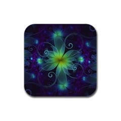 Blue And Green Fractal Flower Of A Stargazer Lily Rubber Square Coaster (4 Pack)  by jayaprime