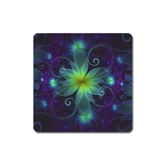 Blue And Green Fractal Flower Of A Stargazer Lily Square Magnet by jayaprime