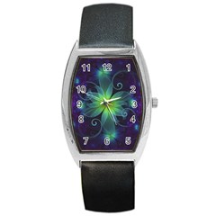 Blue And Green Fractal Flower Of A Stargazer Lily Barrel Style Metal Watch by jayaprime