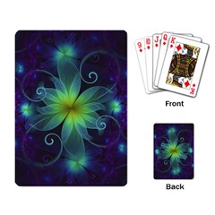 Blue And Green Fractal Flower Of A Stargazer Lily Playing Card by jayaprime