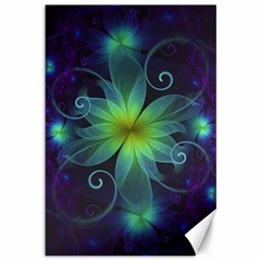 Blue And Green Fractal Flower Of A Stargazer Lily Canvas 12  X 18   by jayaprime