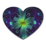 Blue and Green Fractal Flower of a Stargazer Lily Heart Mousepads Front