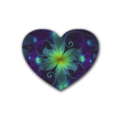 Blue And Green Fractal Flower Of A Stargazer Lily Rubber Coaster (heart)  by jayaprime