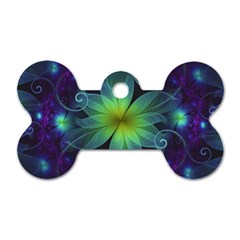 Blue And Green Fractal Flower Of A Stargazer Lily Dog Tag Bone (one Side) by jayaprime