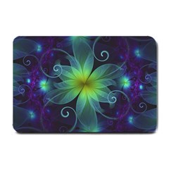 Blue And Green Fractal Flower Of A Stargazer Lily Small Doormat  by jayaprime