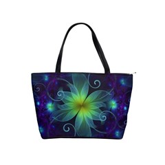 Blue And Green Fractal Flower Of A Stargazer Lily Shoulder Handbags by jayaprime