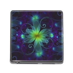 Blue And Green Fractal Flower Of A Stargazer Lily Memory Card Reader (square) by jayaprime