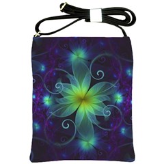 Blue And Green Fractal Flower Of A Stargazer Lily Shoulder Sling Bags by jayaprime