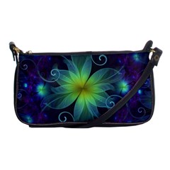 Blue And Green Fractal Flower Of A Stargazer Lily Shoulder Clutch Bags by jayaprime