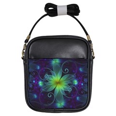 Blue And Green Fractal Flower Of A Stargazer Lily Girls Sling Bags by jayaprime