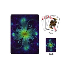 Blue And Green Fractal Flower Of A Stargazer Lily Playing Cards (mini)  by jayaprime