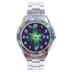 Blue and Green Fractal Flower of a Stargazer Lily Stainless Steel Analogue Watch Front