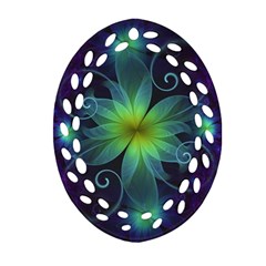 Blue And Green Fractal Flower Of A Stargazer Lily Ornament (oval Filigree) by jayaprime