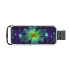 Blue And Green Fractal Flower Of A Stargazer Lily Portable Usb Flash (one Side) by jayaprime