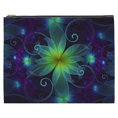 Blue And Green Fractal Flower Of A Stargazer Lily Cosmetic Bag (xxxl)  by jayaprime