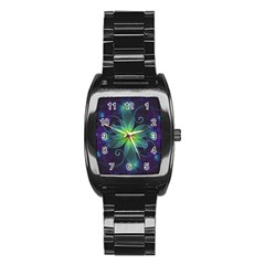 Blue And Green Fractal Flower Of A Stargazer Lily Stainless Steel Barrel Watch by jayaprime