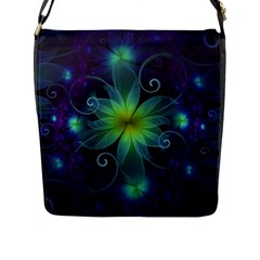 Blue And Green Fractal Flower Of A Stargazer Lily Flap Messenger Bag (l)  by jayaprime