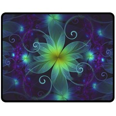 Blue And Green Fractal Flower Of A Stargazer Lily Double Sided Fleece Blanket (medium)  by jayaprime