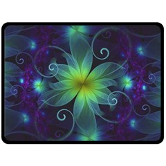 Blue And Green Fractal Flower Of A Stargazer Lily Double Sided Fleece Blanket (large)  by jayaprime