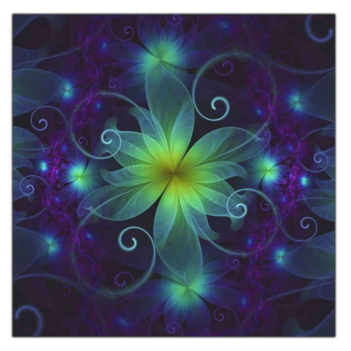 Blue and Green Fractal Flower of a Stargazer Lily Large Satin Scarf (Square)