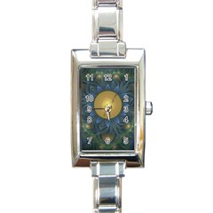 Beautiful Orange & Blue Fractal Sunflower Of Egypt Rectangle Italian Charm Watch by jayaprime