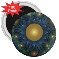 Beautiful Orange & Blue Fractal Sunflower Of Egypt 3  Magnets (100 Pack) by jayaprime