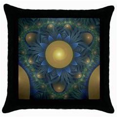 Beautiful Orange & Blue Fractal Sunflower Of Egypt Throw Pillow Case (black) by jayaprime